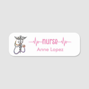 Etiqueta De Nome Enfermeira registrada RN Crachá preto e rosa moder