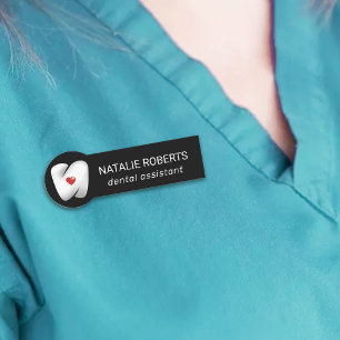 Etiqueta De Nome Escritório Dentista Moderno de Dentes e Coraçõe