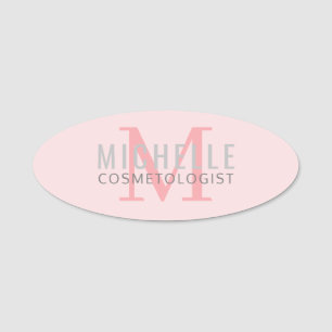 Etiqueta De Nome Escritório do Monograma - Rosa Pálido