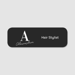 Etiqueta De Nome Estilos de Cabelo do Monograma Preto e Branco Mode