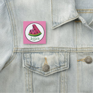 Etiqueta De Nome Feliz Aniversário Pink Watermelon Slice Fruta Picn