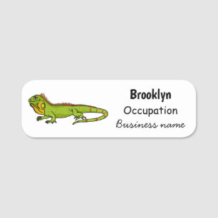 Etiqueta De Nome Feliz desenho da iguana verde