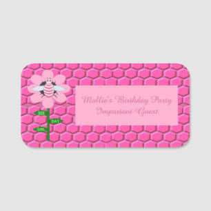 Etiqueta De Nome Feliz Dia da Abelha Menina Rosa Bumblebee de Anive
