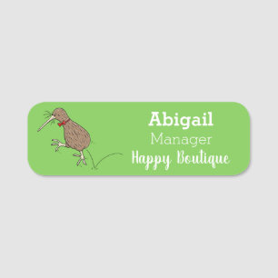 Etiqueta De Nome Feliz salto em kiwi com design de desenho de arco