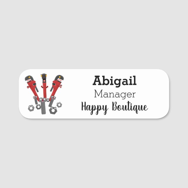 Etiqueta De Nome Ferramentas engraçadas de monstro de wrench (Frente)