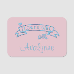 Etiqueta De Nome Flor Girl Blue Glitz com nome personalizado