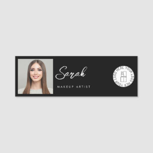 Etiqueta De Nome Foto de Logotipo Preto e Branco para Funcionário d