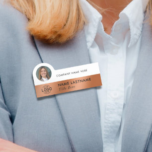 Etiqueta De Nome Foto do logotipo Professional Sleek Faux White de