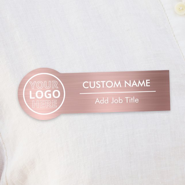 Etiqueta De Nome Funcionário Dourado com Rosa Metálico Brutado Arre (Rounded Brushed Metallic Rose Gold Employee Name Tag
)