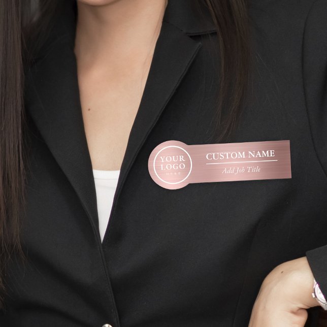 Etiqueta De Nome Funcionário Dourado do Elegante Elegante Arredonda (Rounded Elegant Metallic Rose Gold Employee Name Tag
)