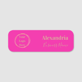 Etiqueta De Nome Funcionário Dourado Rosa Quente Personalizado