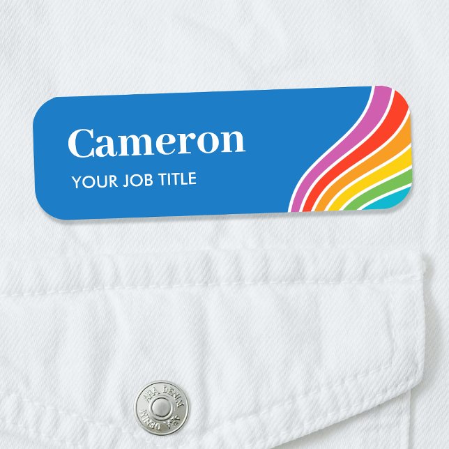 Etiqueta De Nome Funcionário Personalizado Rainbow Wave ID Blue (Criador carregado)
