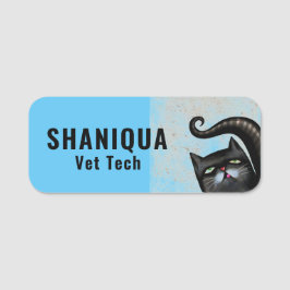 Etiqueta De Nome Funny Black Cat Veterinarian Name Tag
