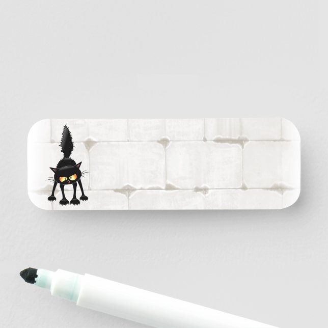 Etiqueta De Nome Funny Fierce Black Cat Cartoon  (In Situ)