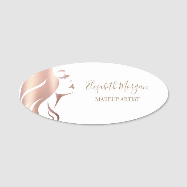 Etiqueta De Nome Garota Branca Elegante Silhouette, artista Makeup (Frente)