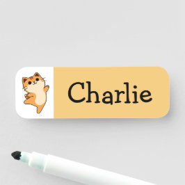 Etiqueta De Nome Gato de Desenho Animado Laranja, Personalizado, Am