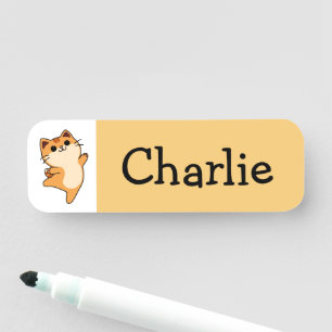 Etiqueta De Nome Gato de Desenho Animado Laranja, Personalizado, Am