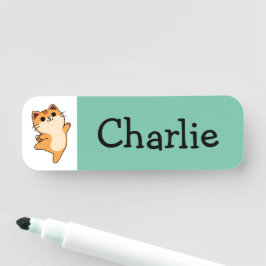 Etiqueta De Nome Gato de Desenho Animado Laranja, Personalizado, Ve