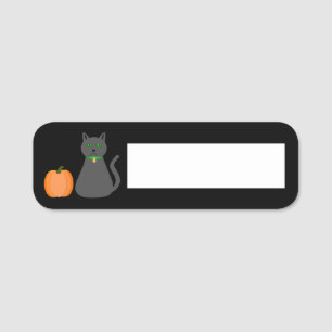 Etiqueta De Nome Gato e Abóbora do Halloween