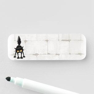 Etiqueta De Nome Gato Preto de Desenho Animado Engraçado e Feroz 