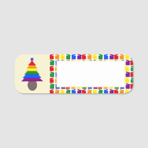 Etiqueta De Nome Gay Men Rainbow Christmas Tree and Presents