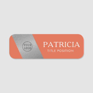 Etiqueta De Nome Girly Koi Fish Orange & Luxury Logotipo Glitter Si
