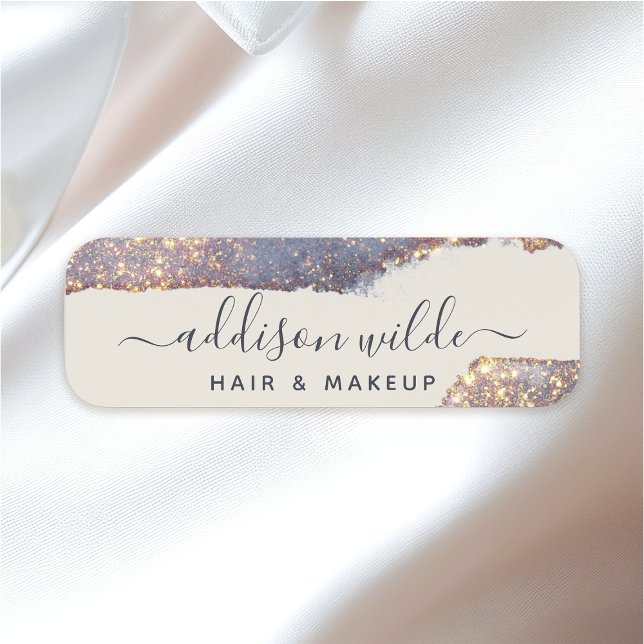 Etiqueta De Nome Glitter Glam Dourado Roxo Iridescente (Criador carregado)