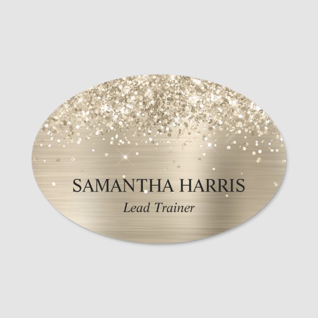 Etiqueta De Nome Glittery Pale Gold Foil Rectangle Logo (Frente)