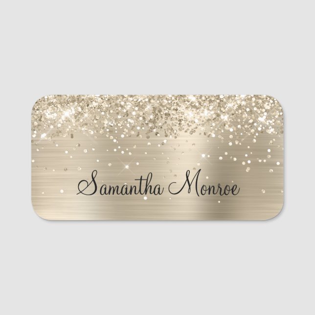 Etiqueta De Nome Glittery Pale Gold Metallic (Frente)