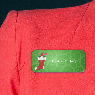 Etiqueta De Nome Gnomo de Natal em Canas Doces de Casca Vermelha