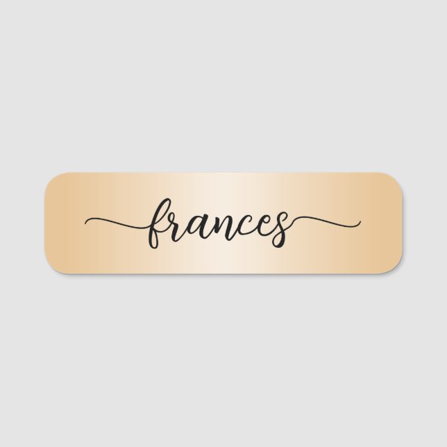 Etiqueta De Nome Gradiente de Ouro Pálido Escrito à Mão (Frente)