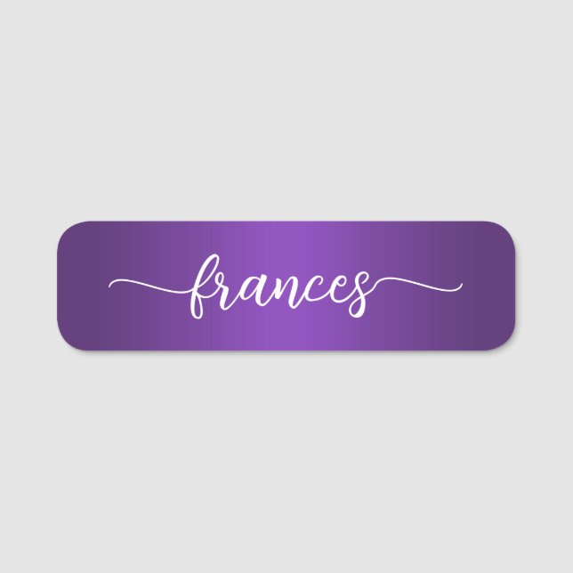 Etiqueta De Nome Gradiente Roxo Real Escrita à Mão (Frente)