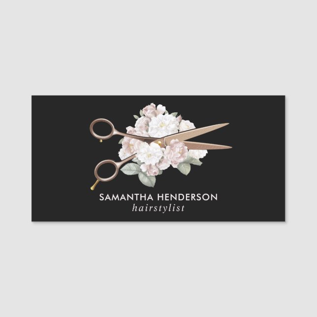 Etiqueta De Nome Hairstylist Floral Elegante (Frente)