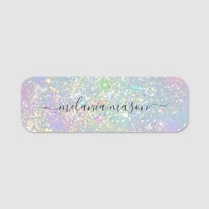 Etiqueta De Nome Holographic Glam Glitter Elegante Esmaga Beleza B