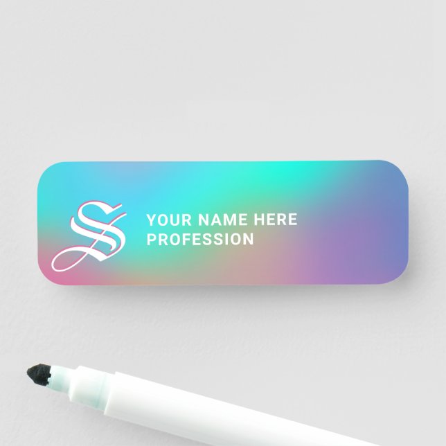 Etiqueta De Nome Holographic Wonderland | Monograma Seco Apagar (In Situ)