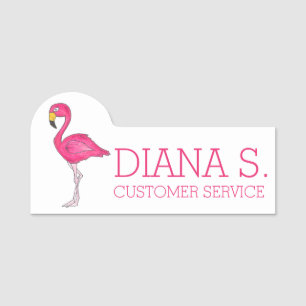 Etiqueta De Nome Ilha Tropical Flamingo Bird Beach, Rosa Quente