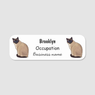 Etiqueta De Nome Ilustração de desenho animado de gato siamês
