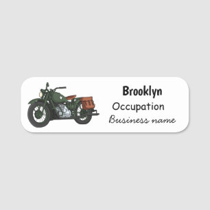 Etiqueta De Nome Ilustração de desenho animado de motocicleta milit
