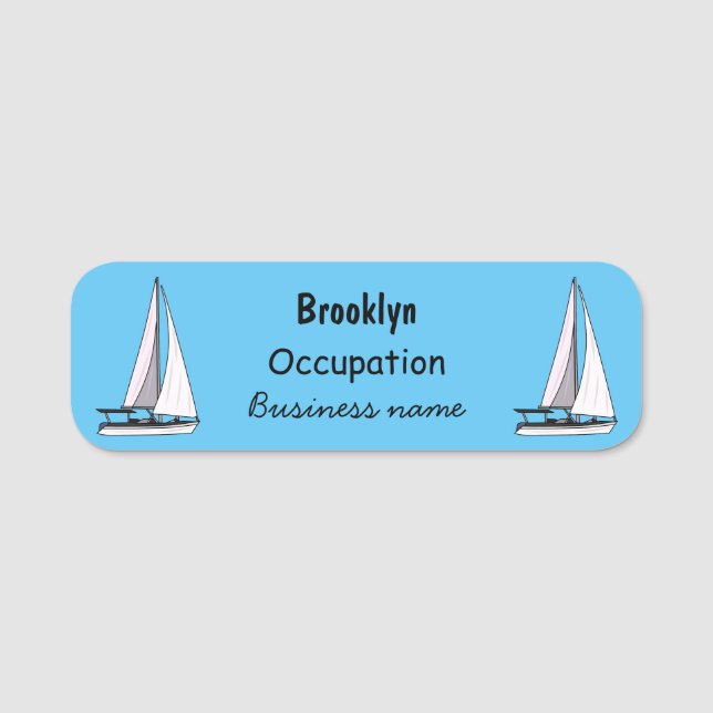 Etiqueta De Nome Ilustração de desenho animado em veleiro (Frente)