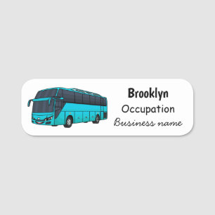 Etiqueta De Nome Ilustração moderna do desenho animado do ônibus de