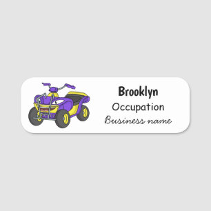 Etiqueta De Nome Imagem de desenho animado de bicicleta Quad Roxo 