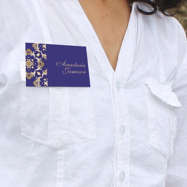 Etiqueta De Nome Imagem Elegante Clássica Real Azul Dourada (Criador carregado)