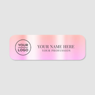 Etiqueta De Nome Íman de funcionário com logotipo laranja e rosa, a