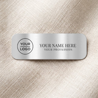 Etiqueta De Nome Íman para funcionário com logotipo cinza prata, al