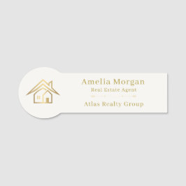 Etiqueta De Nome Imobiliária Marfim & Ouro Moderna