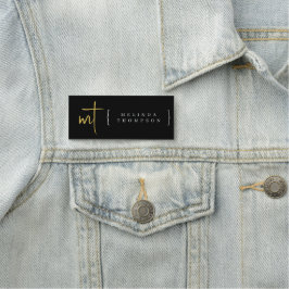 Etiqueta De Nome Iniciais Dourados Pretos Monogramados Escrever Tip