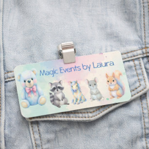 Etiqueta De Nome Kids Party Planner Pastel Teddy Bear Logotipo QR
