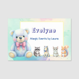 Etiqueta De Nome Kids Party Planner Pastel Teddy Bear Logotipo QR