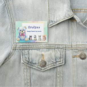 Etiqueta De Nome Kids Party Planner Pastel Teddy Bear Logotipo QR