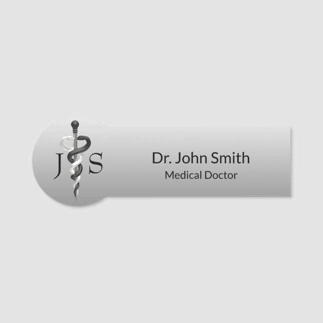 Etiqueta De Nome Legista Médico Clássico Noble Black White Asclepiu (Frente)